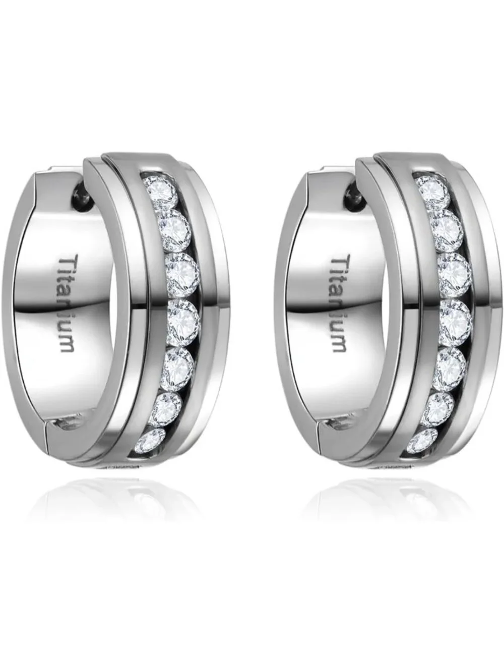 Pure Titanium Huggie Hoop Earrings for Sensitive Ears, CZ Accent, Unisex Style